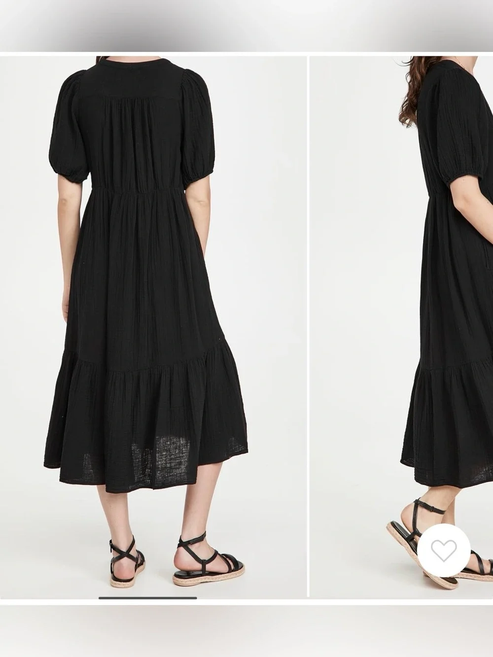 XiRENA Black Tiered V-Neck Puff-Sleeve Midi Dress, size L - Picture 2 of 12